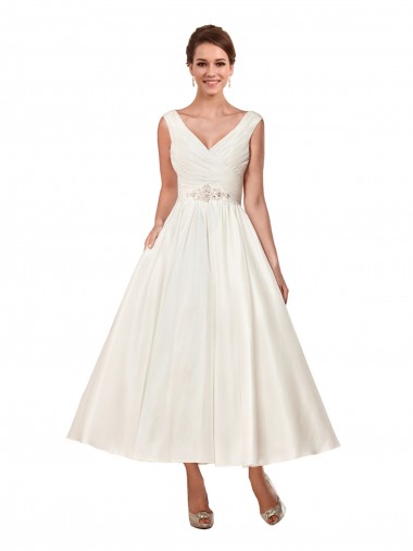 Satin V-Neck A-Line Ivory Wedding Dress Manchester