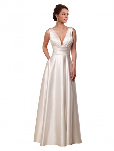 Satin V-Neck A-Line Ivory Wedding Gowns Manchester