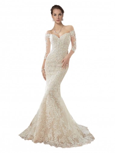 Tulle & Lace Off the Shoulder Mermaid Ivory & Champagne Wedding Dress Manchester