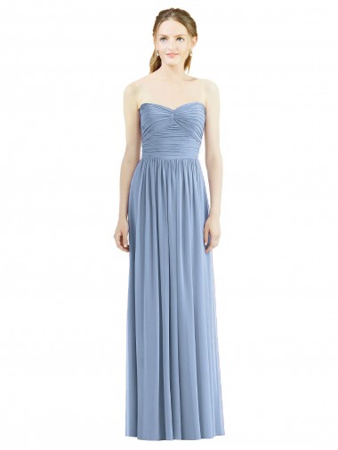 Chiffon Strapless A-Line Dusty Blue Bridesmaid Gowns Manchester