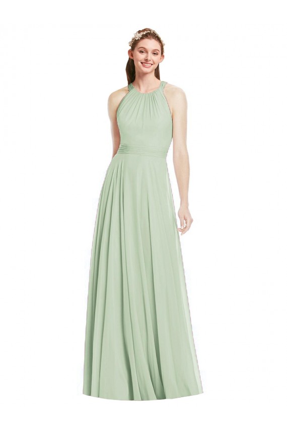 Chiffon Halter Neck A-Line Sage Bridesmaid Dress / Evening Dress Manchester