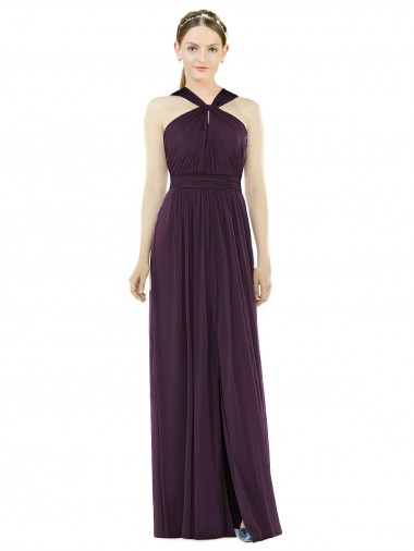 Soft Chiffon Halter Neck V-Back A-Line Grape Semi Formal Evening Dress / Bridesmaid Dress Manchester