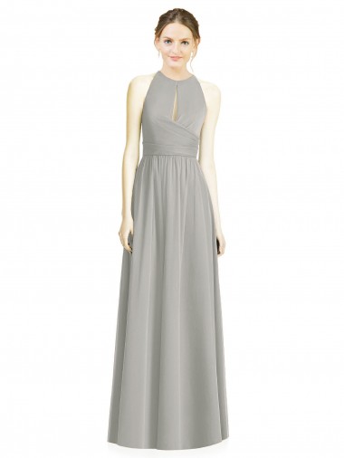 Chiffon Halter Neck A-Line Silver Bridesmaid Dress / Evening Dress Manchester