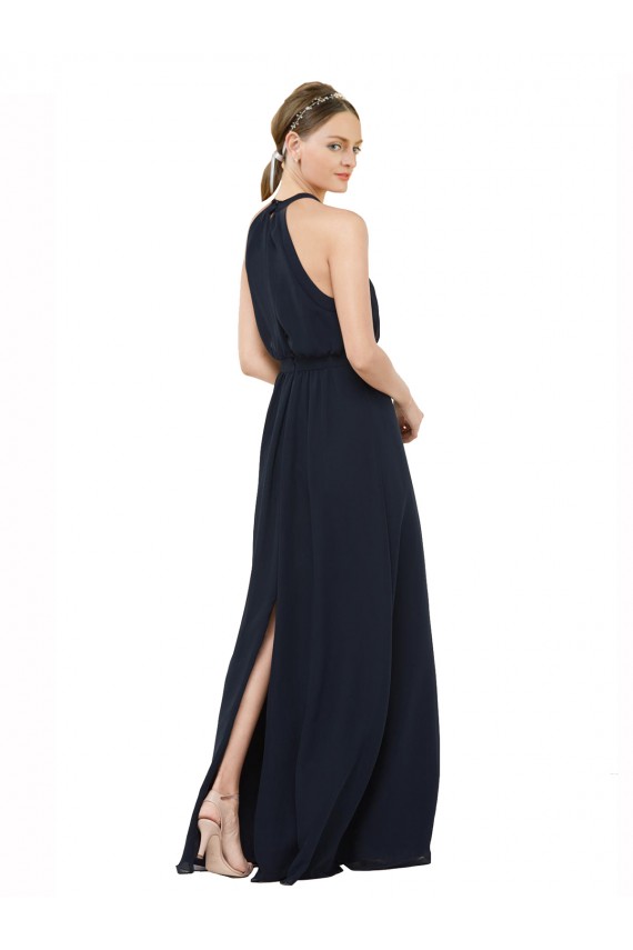 Chiffon High Neck A-Line Dark Navy Bridesmaid Dress Manchester