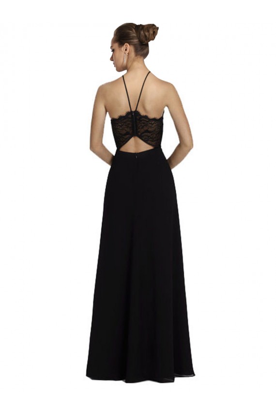 Soft Chiffon & Lace Halter Neck Keyhole Back A-Line Black Bridesmaid Gown Manchester