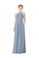 Soft Chiffon High Neck Keyhole Back Sheath Dusty Blue Bridesmaid Dress Manchester