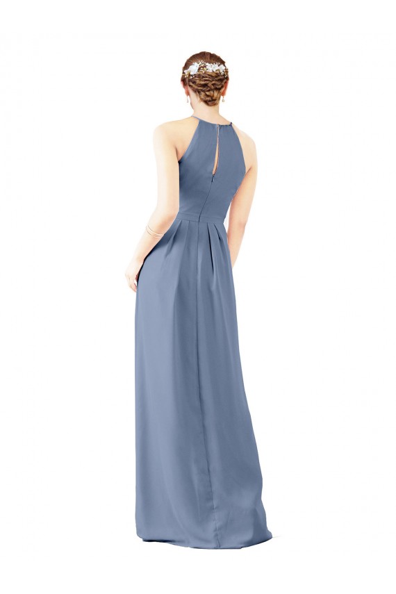 Soft Chiffon High Neck Keyhole Back Sheath Dusty Blue Bridesmaid Dress Manchester