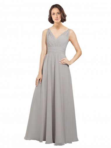 Soft Chiffon V-Neck V-Back A-Line Oyster Silver Bridesmaid Dress Manchester