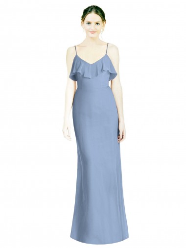 Soft Chiffon V-Neck Open Back A-Line Dusty Blue Bridesmaid Dresses Manchester