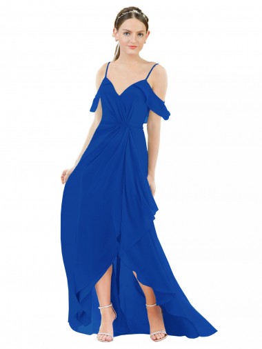 Soft Chiffon V-Neck A-Line Royal Blue High Low Bridesmaid Dress Manchester