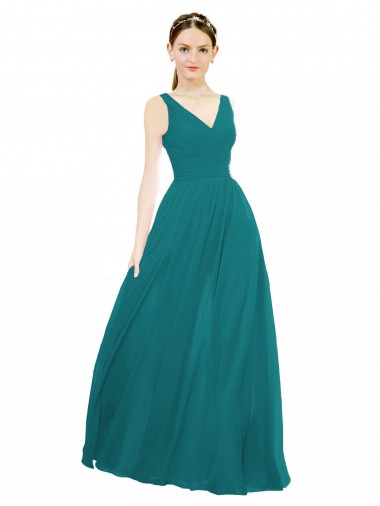 Chiffon V-Neck A-Line Hunter Bridesmaid Gowns Manchester