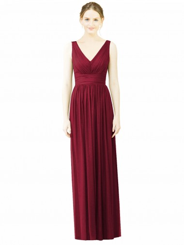 Soft Chiffon V-Neck V-Back A-Line Burgundy Bridesmaid Dress / Formal Dress Manchester