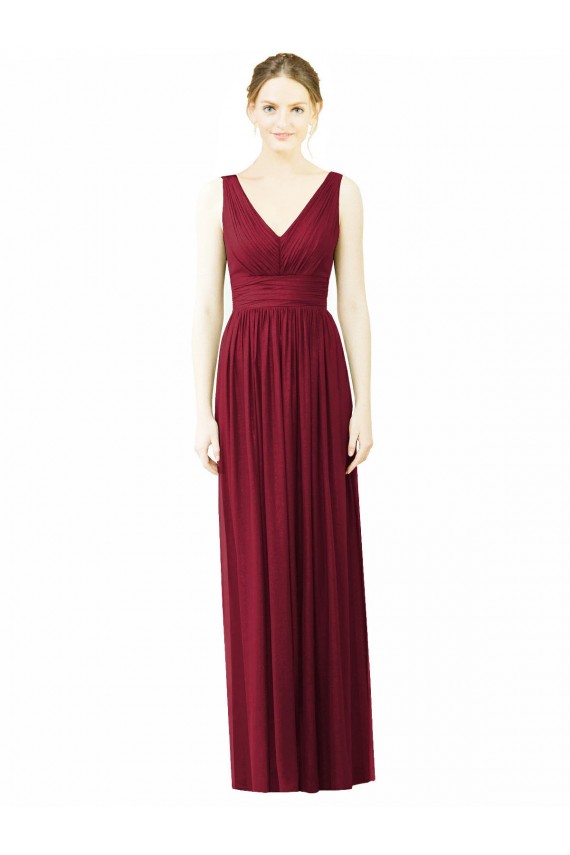 Soft Chiffon V-Neck V-Back A-Line Burgundy Bridesmaid Dress / Formal Dress Manchester