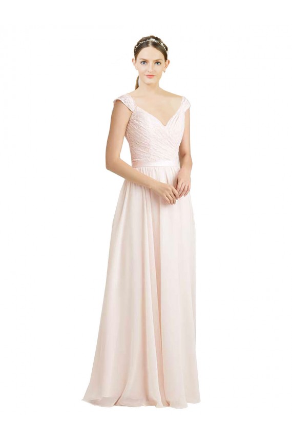 Soft Chiffon & Lace Sweetheart V-Back A-Line Cream Pink Bridesmaid Dress Manchester