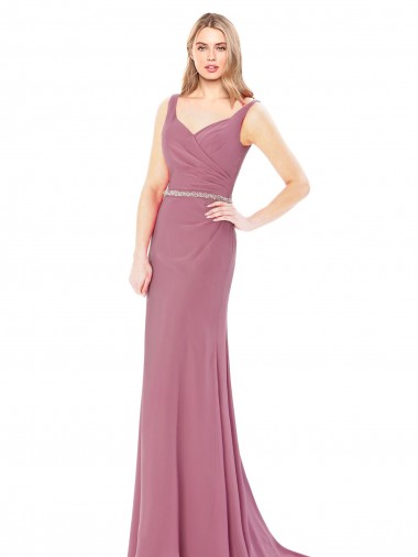 Soft Chiffon High Neck Low Back Sheath Prom Dress / Bridesmaid Dress Manchester