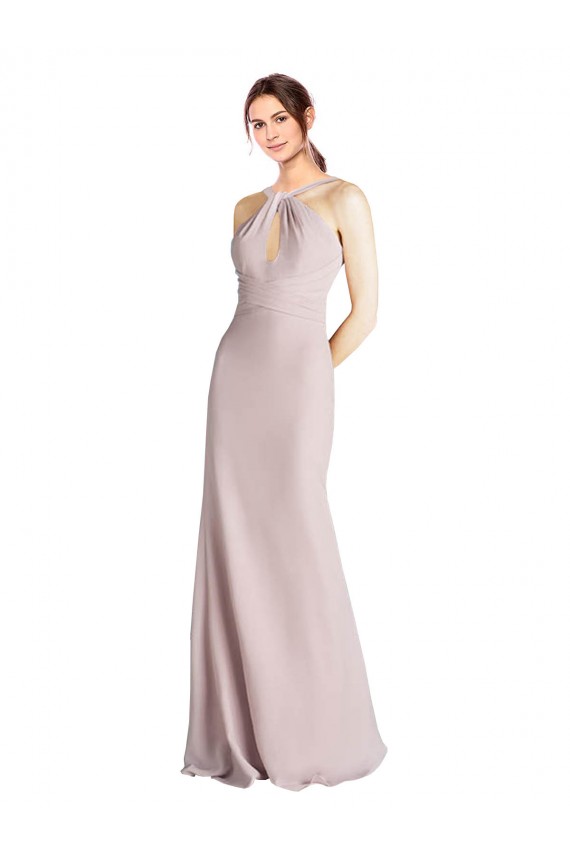 Soft Chiffon High Neck Open Back Sheath Bridesmaid Dress Manchester