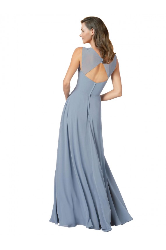 Soft Chiffon V-Neck Keyhole Back A-Line Dusty Blue Formal Dress / Bridesmaid Dress Manchester