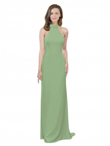 Soft Chiffon High Neck A-Line Seagrass Formal Dress / Bridesmaid Dress Manchester