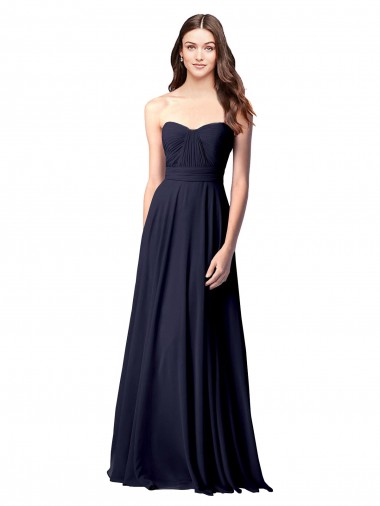 Soft Chiffon Strapless Open Back A-Line Dark Navy Evening Dress / Bridesmaid Dress Manchester