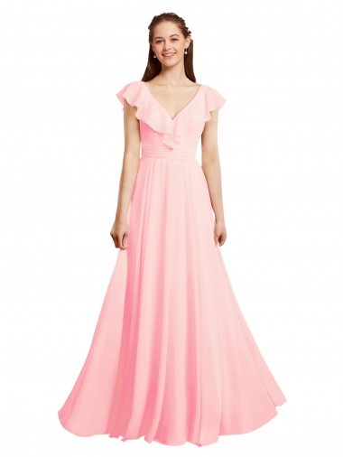 Chiffon V-Neck V-Back A-Line Pink Bridesmaid Dress / Evening Gowns Manchester