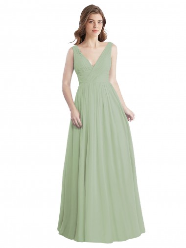 Soft Chiffon V-Neck V-Back A-Line Smoke Green Formal Dress / Bridesmaid Dress Manchester