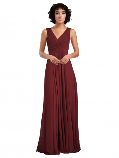 Soft Chiffon V-Neck V-Back A-Line Burgundy Bridesmaid Dress Manchester