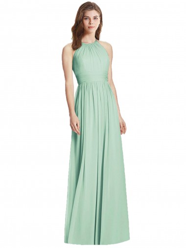 Soft Chiffon Halter Neck Open Back A-Line Mint Green Semi Formal Evening Dress / Bridesmaid Dress Manchester