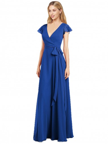 Lxue Chiffon V-Neck A-Line Royal Blue Bridesmaid Dress Manchester