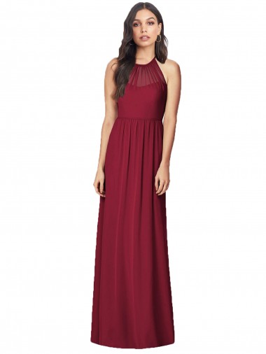 Soft Chiffon Halter Neck Trumpet Burgundy Bridesmaid Dress Manchester