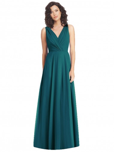 Chiffon V-Neck V-Back A-Line Hunter Wedding Party Dress Manchester