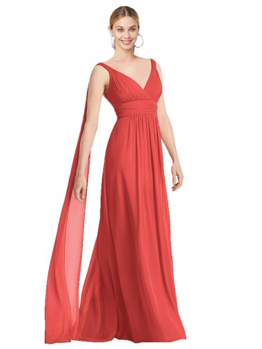 Soft Chiffon V-Neck Low Back A-Line Firecracker Bridesmaid Dress Manchester