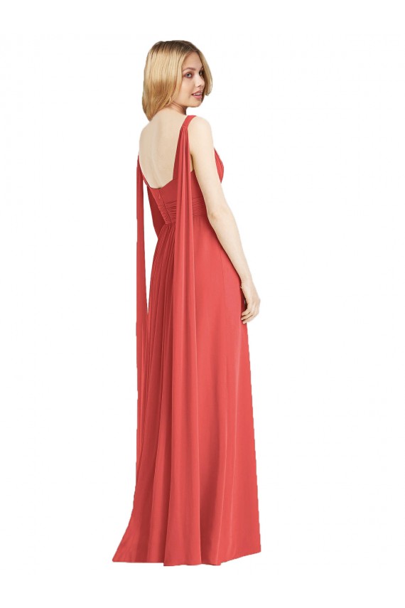 Soft Chiffon V-Neck Low Back A-Line Firecracker Bridesmaid Dress Manchester