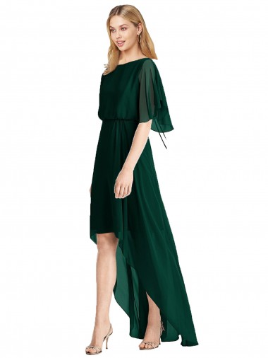 Soft Chiffon Round Neck Tie Back A-Line Ever Green High Low Bridesmaid Dress Manchester