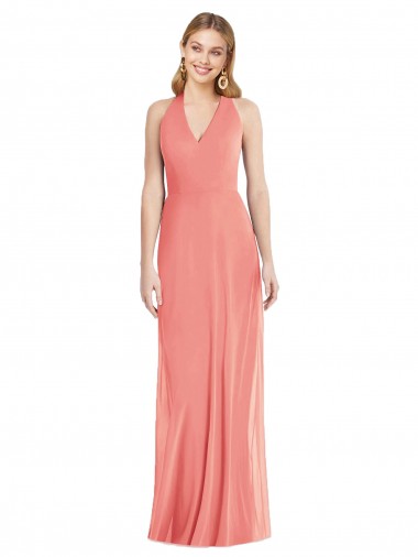 Soft Chiffon V-Neck Trumpet Desert Rose Formal Evening Gown / Bridesmaid Dress Manchester