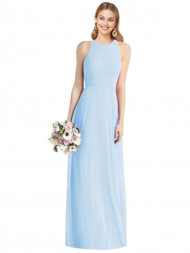 Soft Chiffon Halter Neck Trumpet Light Sky Blue Semi Formal Evening Dress / Bridesmaid Dress Manchester