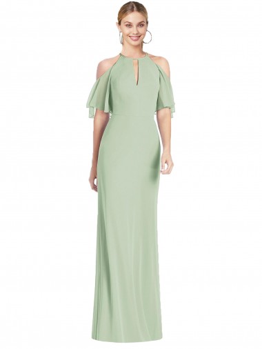 Soft Chiffon Halter Neck Mermaid Sage Semi Formal Evening Dress / Bridesmaid Dress Manchester