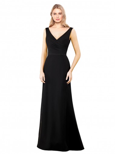 Soft Chiffon V-Neck V-Back A-Line Black Prom Dress / Bridesmaid Dress Manchester