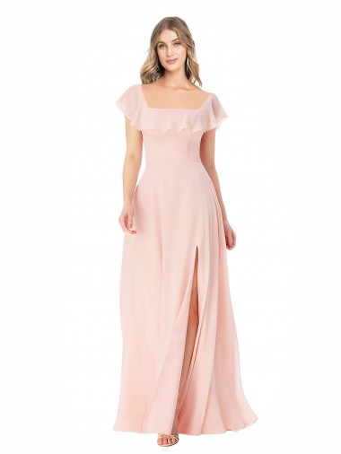 Soft Chiffon Square Neck A-Line Pink Formal Dress / Bridesmaid Dress Manchester