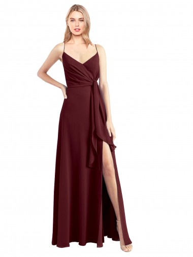 Chiffon V-Neck Low Back A-Line Burgundy Gold Bridesmaid Dress Manchester