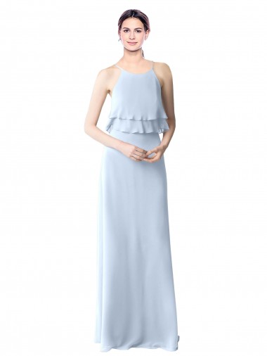 Soft Chiffon Halter Neck A-Line Light Sky Blue Bridesmaid Dresses Manchester