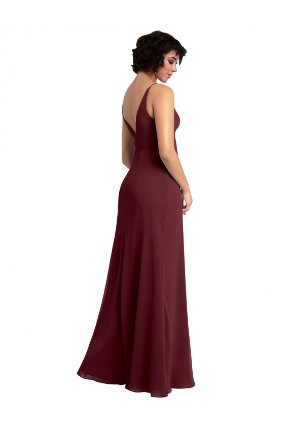 Soft Chiffon V-Neck V-Back A-Line Burgundy Gold Bridesmaid Dress / Formal Dress Manchester