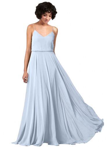 Soft Chiffon V-Neck Low Back A-Line Light Sky Blue Formal Dress / Bridesmaid Dress Manchester