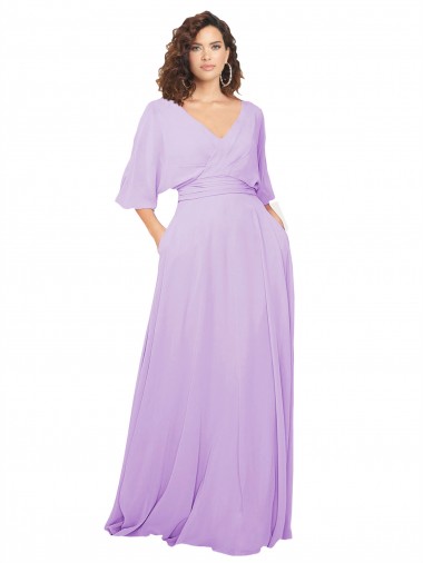 Lxue Chiffon V-Neck Low Back A-Line Lilac Bridesmaid Dress Manchester