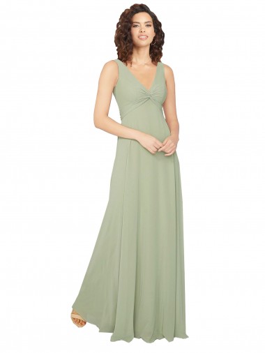 Chiffon V-Neck V-Back A-Line Sage Bridesmaid Dress / Evening Dress Manchester