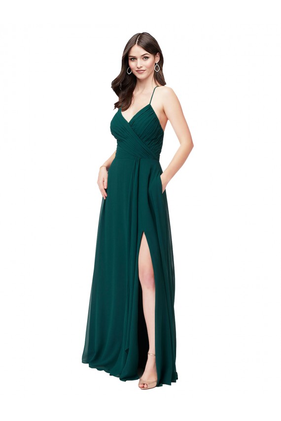 Chiffon V-Neck Open Back A-Line Hunter Green Wedding Party Dress Manchester