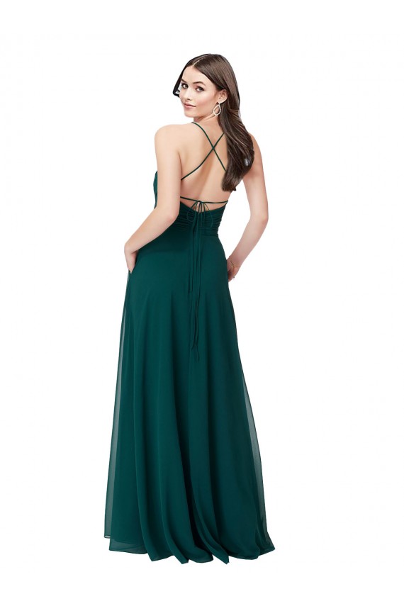 Chiffon V-Neck Open Back A-Line Hunter Green Wedding Party Dress Manchester