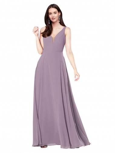 Soft Chiffon V-Neck V-Back Sheath Dark Lavender Formal Evening Gown / Bridesmaid Dress Manchester