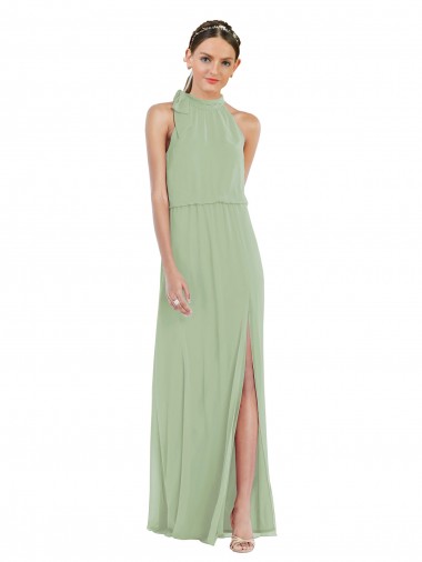 Soft Chiffon High Neck A-Line Smoke Green Semi Formal Evening Dress / Bridesmaid Dress Manchester