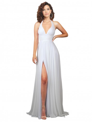 Soft Chiffon V-Neck Low Back A-Line White Beach Wedding Dress Manchester