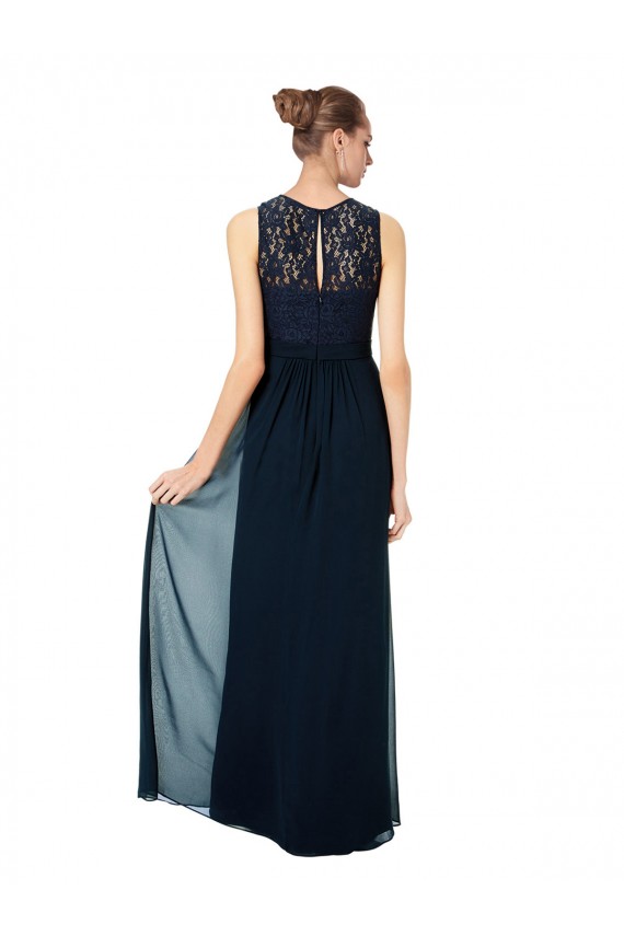 Chiffon & Lace Illusion Neck Keyhole Back A-Line Dark Navy Bridesmaid Dress Manchester